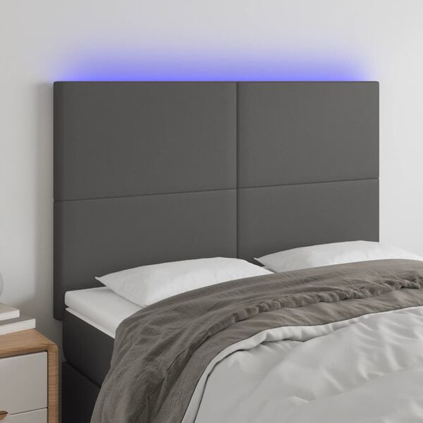 vidaXL gultas galvgalis ar LED, 144x5x118/128 cm, pelēks mākslīgā āda
