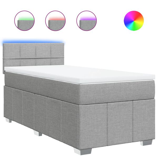 vidaXL atsperu gulta ar matraci, gai&scaron;i pelēka, 90x200 cm, audums