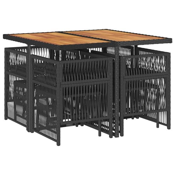 vidaXL 9-daļīgs dārza mēbeļu komplekts, matrači, melns, PE rotangpalma