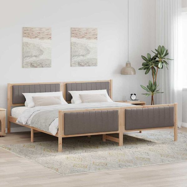 vidaXL Gultas rāmis Braun un taupe 200 x 200 cm Priedes masīvkoks