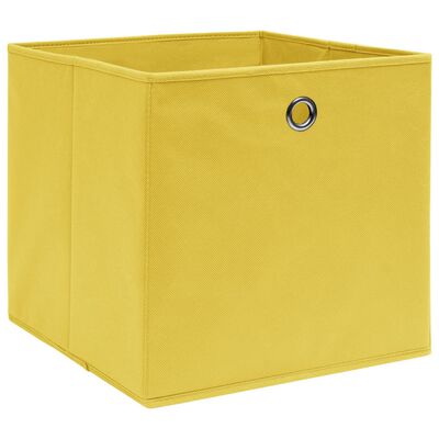 vidaXL uzglabāšanas kastes, 10 gab., dzeltens, 32x32x32 cm, audums