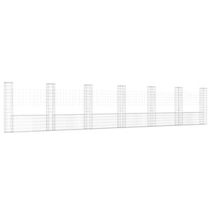 vidaXL gabionu siena ar 7 stabiem, U-forma, dzelzs, 740x20x150 cm