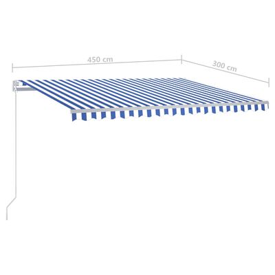 vidaXL izvelkama markīze ar kātiem, 4,5x3 m, automātiska, zili balta