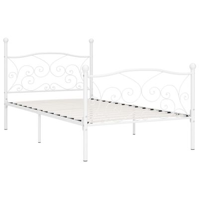 vidaXL gultas rāmis ar redeļu pamatni, balts, 100x200 cm, metāls