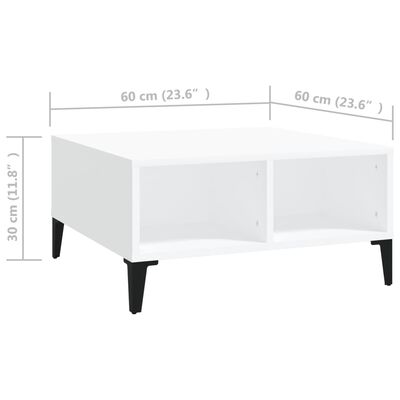 vidaXL kafijas galdiņš, balts, 60x60x30 cm, skaidu plāksne