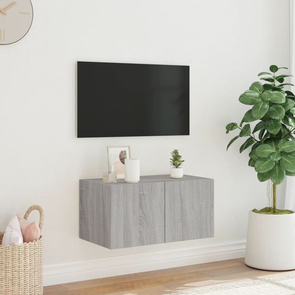 vidaXL TV skapītis ar LED lampiņām, pelēka ozola krāsa, 60x35x31 cm