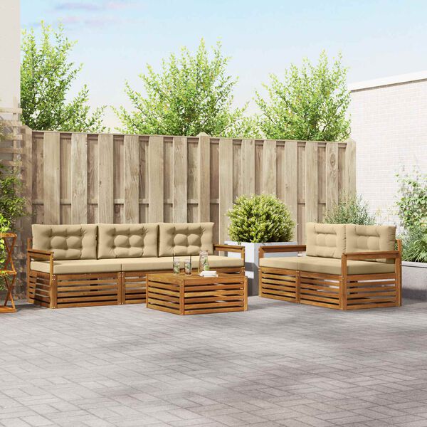 vidaXL Āra dīvānu komplekts ar spilvenu 6 pcs Dabisks un bē&scaron;s