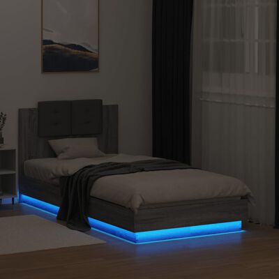 vidaXL gultas rāmis ar galvgali un LED, pelēka ozola, 90x190 cm