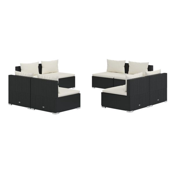 vidaXL 8-daļīgs dārza mēbeļu komplekts, matrači, PE rotangpalma, melns