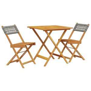 vidaXL 3-daļīgs bistro mēbeļu komplekts, pelēka PE rotangpalma, koks