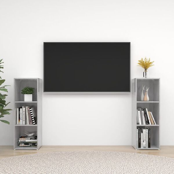 vidaXL TV plaukti, 2gab., 107x35x37cm, inženierijas koks betona pelēki