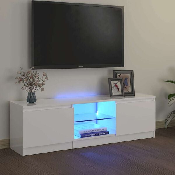 vidaXL TV skapītis ar LED lampiņām, spīdīgi balts, 120x30x36 cm