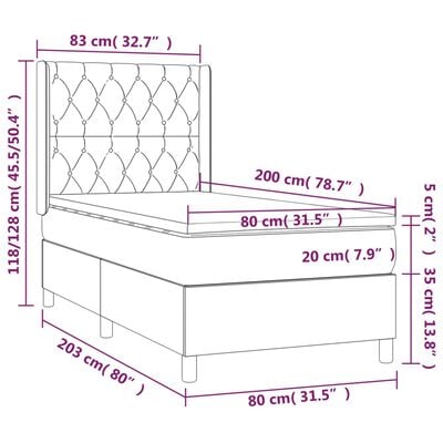 vidaXL atsperu gulta ar matraci, LED, gaiši pelēks audums, 80x200 cm