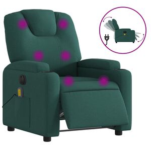 vidaXL elektrisks masāžas krēsls, atgāžams, tum&scaron;i zaļ&scaron; audums