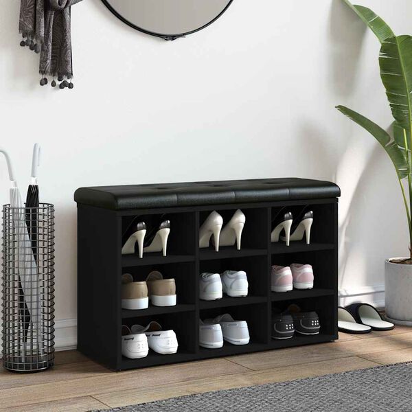 vidaXL apavu skapītis, melns, 82x32x50 cm, inženierijas koks