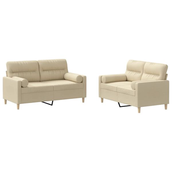 vidaXL divdaļīgs dīvānu komplekts ar spilveniem, krēmkrāsas audums