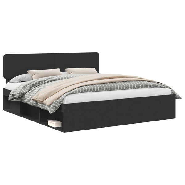 vidaXL Gultas rāmis Melna 180 x 200 cm Ciets priedes koks
