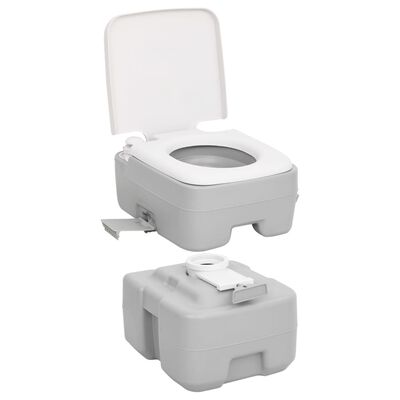 vidaXL portatīvā kempinga tualete, pelēka un balta, 20+10 L, HDPE