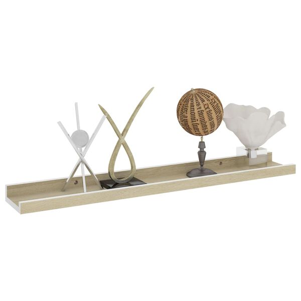 vidaXL sienas plaukti, 2 gab., balta un ozolkoka krāsa, 60x9x3 cm