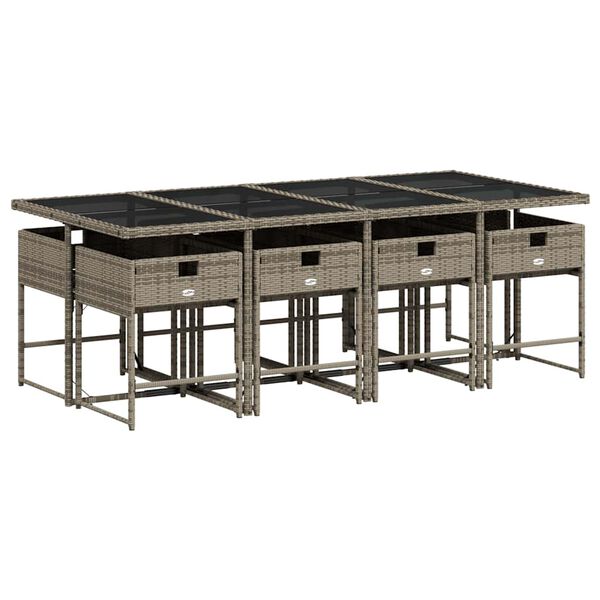 vidaXL 9-daļīgs dārza mēbeļu komplekts ar matračiem, PE rotangpalma