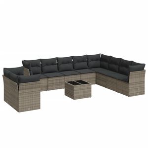 vidaXL 11-daļīgs dārza dīvāna komplekts ar matračiem, pelēks PE pinums