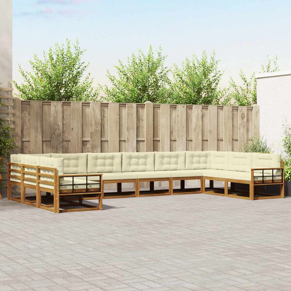 vidaXL Āra dīvānu komplekts ar spilvenu 10 pcs Dabisks un krējuma