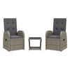 vidaXL 3-daļīgs dārza mēbeļu komplekts, matrači, pelēka PE rotangpalma
