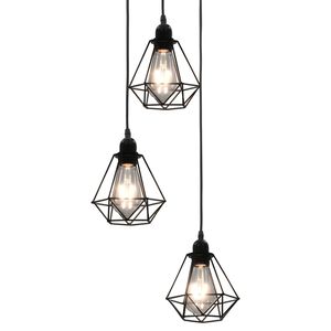 vidaXL griestu lampa ar dimantu dizainu, melna, 3 x E27 spuldzes