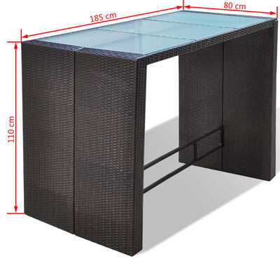 vidaXL 7-daļīgs dārza bāra mēbeļu komplekts ar matračiem, PE, brūns