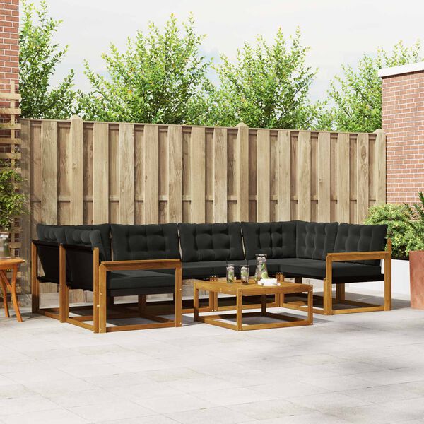 vidaXL Āra dīvānu komplekts ar spilvenu 7 pcs Dabīgs un melns