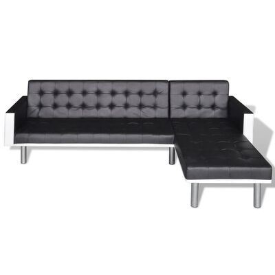 vidaXL dīvāns, L-forma, melna mākslīgā āda