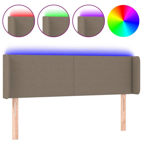vidaXL gultas galvgalis ar LED, 147x16x78/88 cm, pelēkbrūns audums