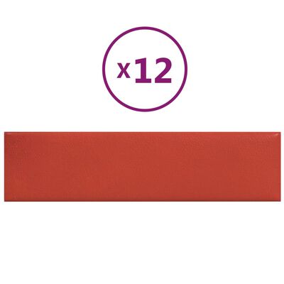 vidaXL sienas paneļi, 12 gab., sarkani, 60x15 cm, mākslīgā āda, 1,08m²