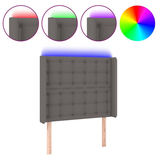 vidaXL gultas galvgalis ar LED, 103x16x118/128 cm, pelēka mākslīgā āda