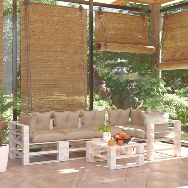 vidaXL 6-daļīgs dārza pale&scaron;u mēbeļu komplekts ar matračiem, priede