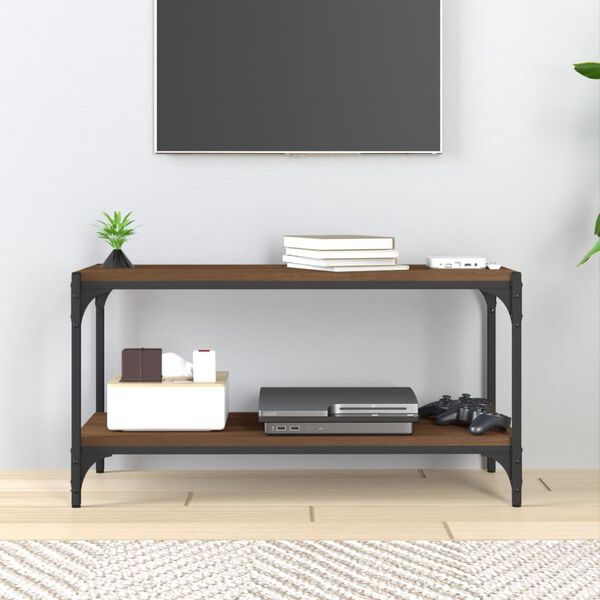 vidaXL TV galdiņ&scaron;, koka krāsa, 80x33x41 cm, inženierijas koks, tērauds
