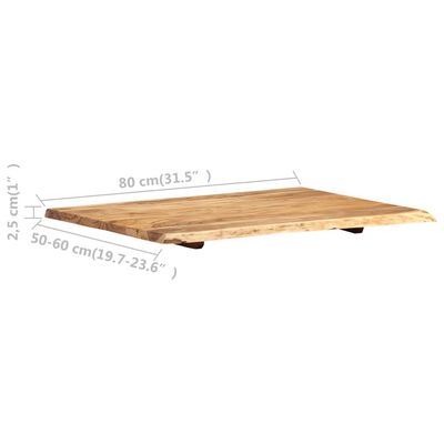 vidaXL galda virsma, akācijas masīvkoks, 80x(50-60)x2,5 cm