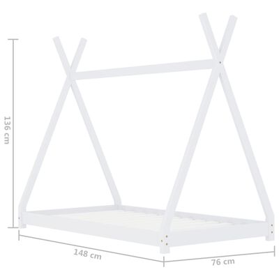 vidaXL bērnu gultas rāmis, balts, priedes masīvkoks, 70x140 cm