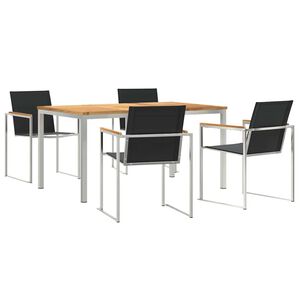 vidaXL Dārza ēdamgalds 5 gab. Cieta teak koka un nerūsējo&scaron;ā tērauda
