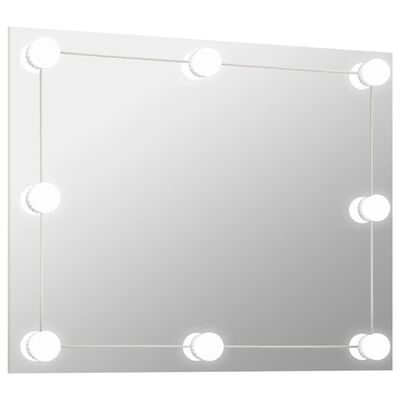 vidaXL sienas spogulis ar LED spuldzēm, bez rāmja, taisnstūra, stikls