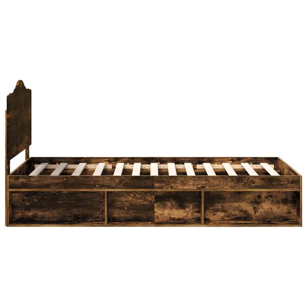 vidaXL Gultas rāmis Dūmaka ozols 75 x 190 cm Ciets priedes koks