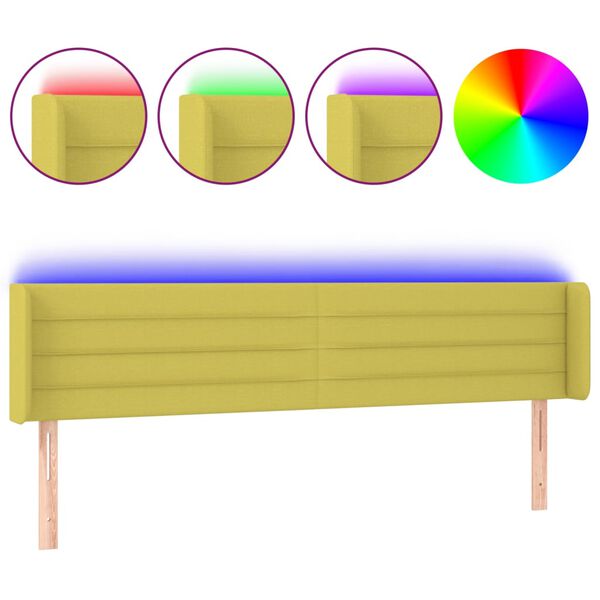 vidaXL gultas galvgalis ar LED, 163x16x78/88 cm, zaļ&scaron; audums