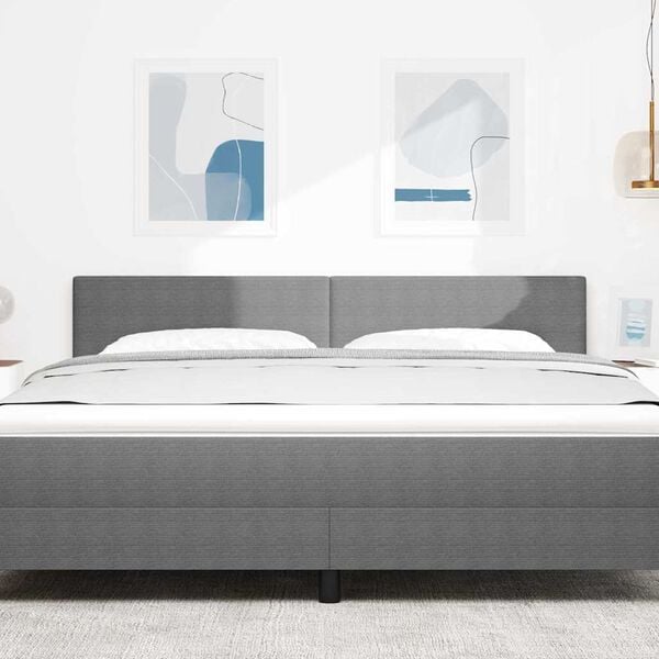 vidaXL LED gultas galva ar galvas klāju Gai&scaron;i pelēks 180 cm Poliesters