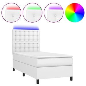 vidaXL atsperu gulta ar matraci, LED, balta, 80x200 cm, mākslīgā āda