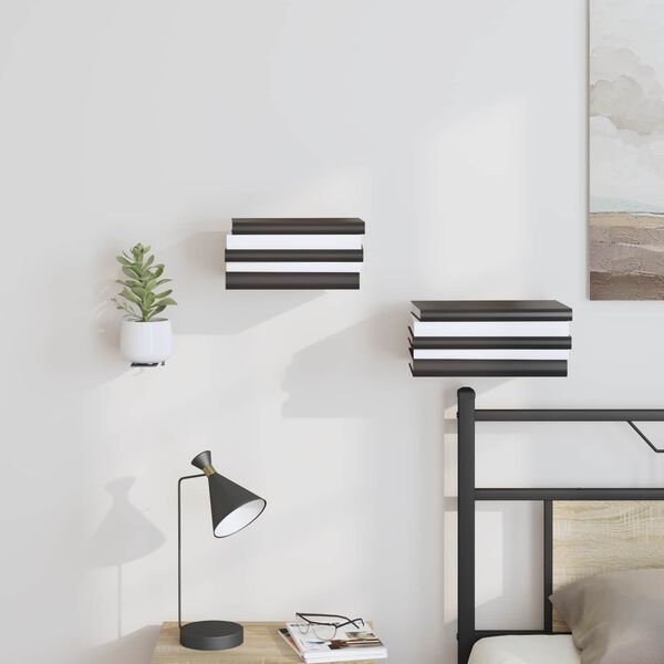 vidaXL Sienas plaukts ar plauktu 4 pcs Melna 6 x 10.8 x 6.6 cm