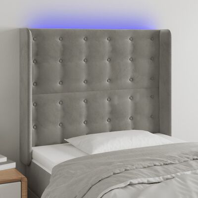 vidaXL gultas galvgalis ar LED, 83x16x118/128 cm, gaiši pelēks samts