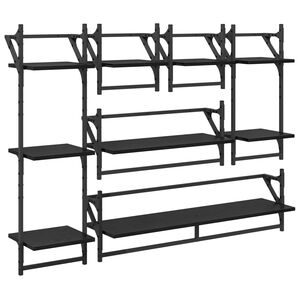 vidaXL Sienas plauktu komplekts 6 pcs Melns ozolkoks 100 x 25 x 30 cm