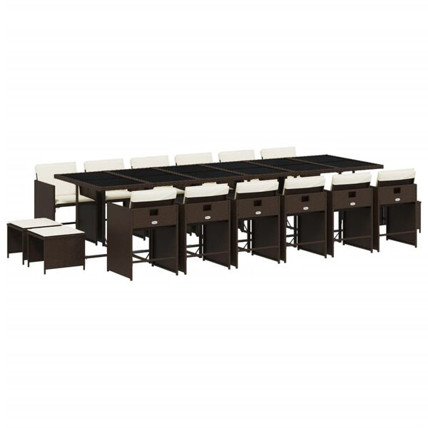 vidaXL 17-daļīgs dārza mēbeļu komplekts, matrači, brūna PE rotangpalma