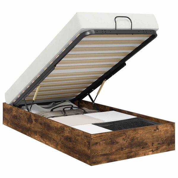 vidaXL Otomāna gultas rāmis Dūmaka ozols 193 x 120 x 25 cm