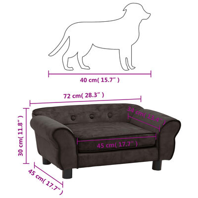 vidaXL dīvāns suņiem, brūns, 72x45x30 cm, plīšs